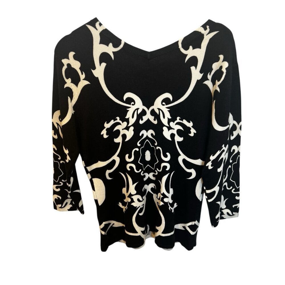 Red Brand Women’s XL Black White Knit Damask Top Sweater Stretch NWT - Picture 3 of 9